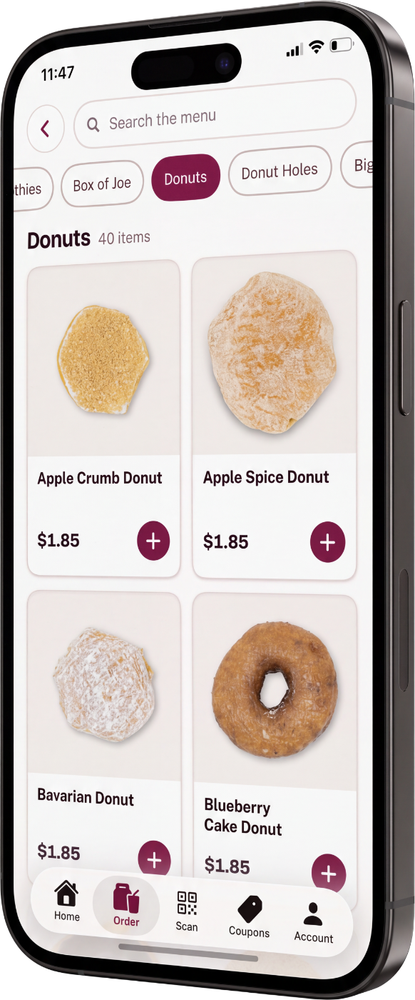 Donut menu screen